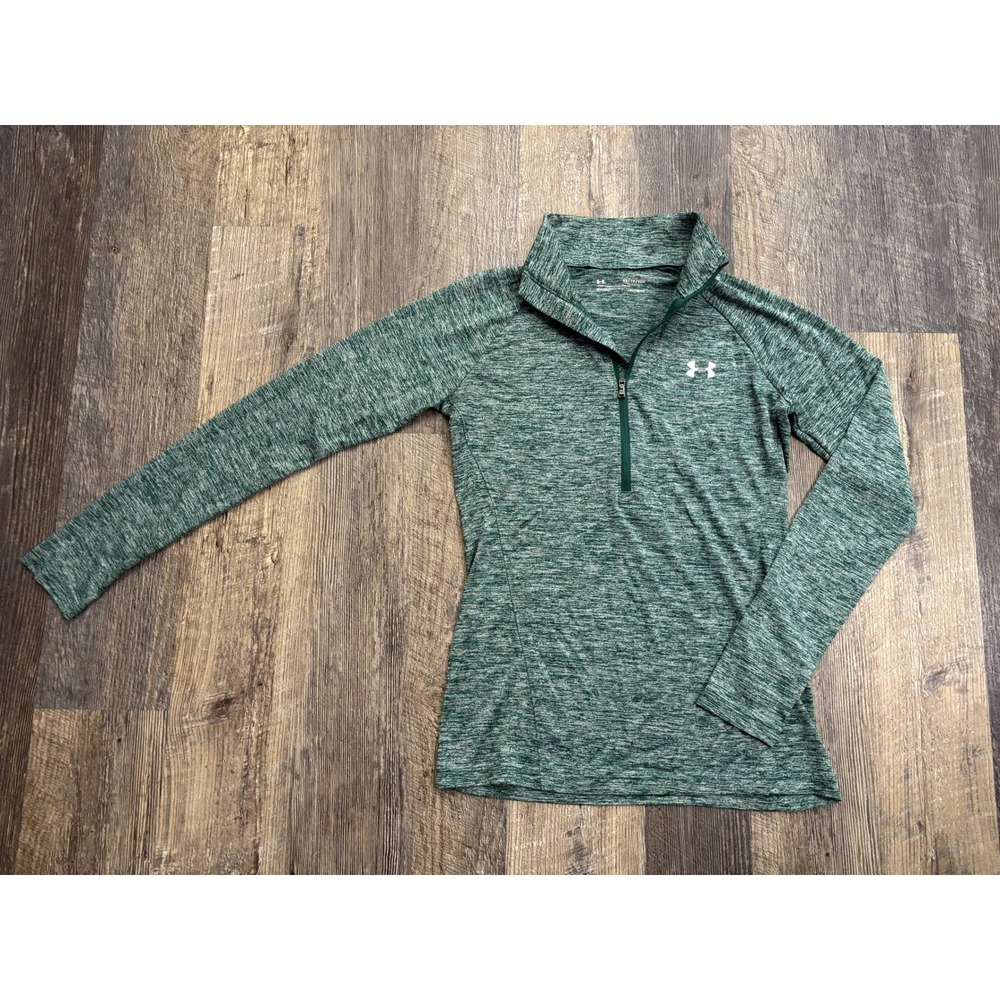 Under Armour Womens HeatGear 1/4 Zip Pullover Green Space Dye XS Running Top